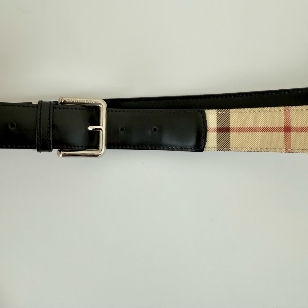 Burberry Check Buckle Belt 30” Archive Beige & Black Leather Classic - Picture 7 of 10